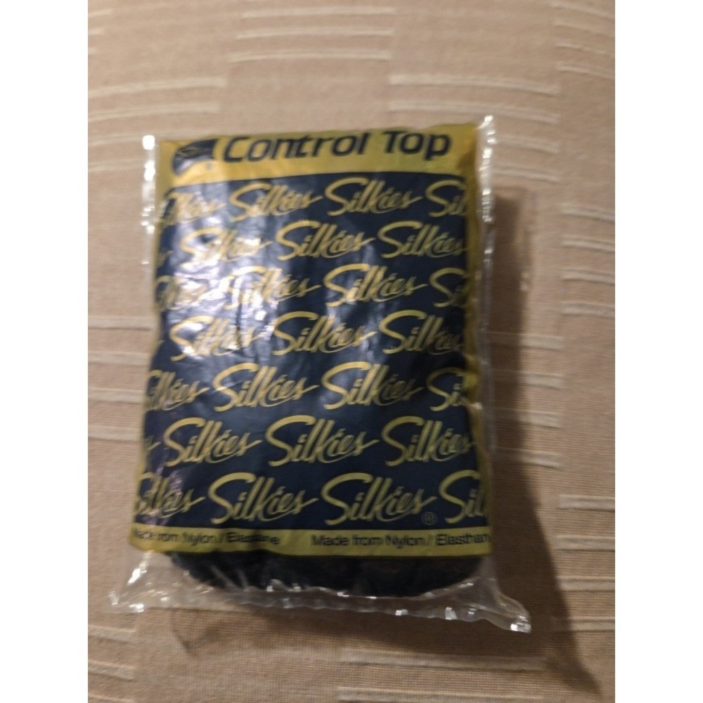 NOS Vintage Silkies Control Top Pantyhose Jet Black‎ XL 070508/758 Made in USA